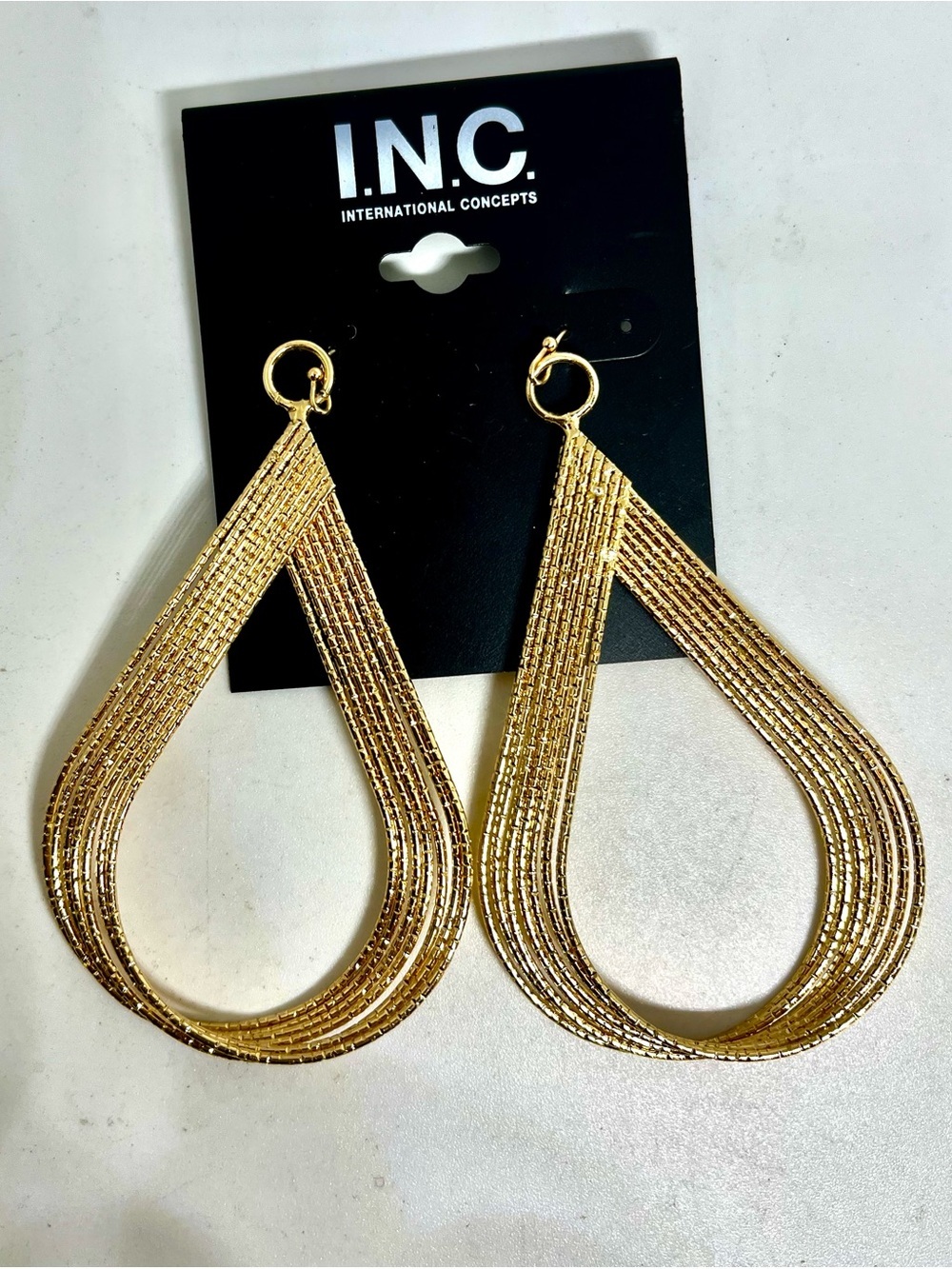 INC International Concepts Shimmering Gold Layered Teardrop Earrings NWT
